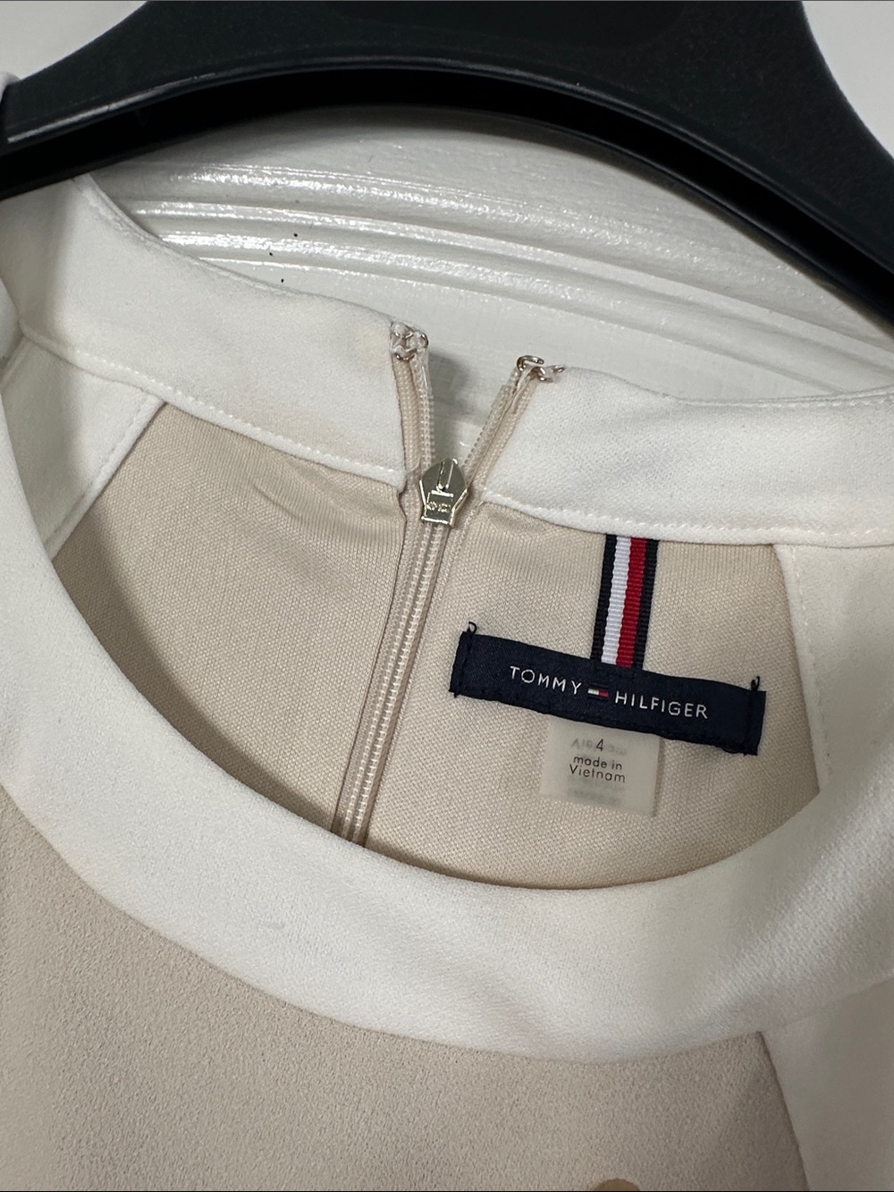 Tommy Hilfiger Neutral Beige Jumpsuit with White Trim and gold TH zipper - Picture 3 of 6